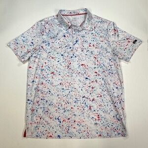 Obla Performance Polo Shirt Men's Large White Red Blue Splatter Golf‎